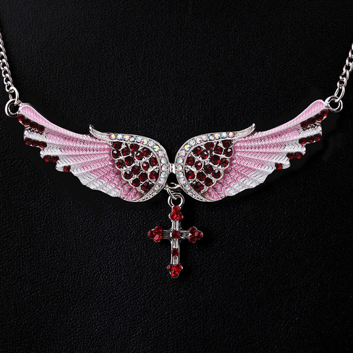 Religious Iridescent Angel Wing & Cross Necklace