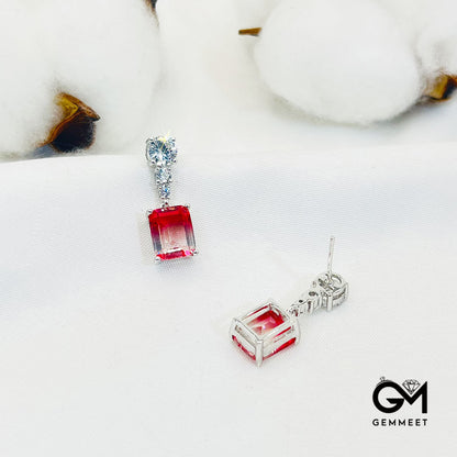 Red-White Gradient Square Stone Earrings