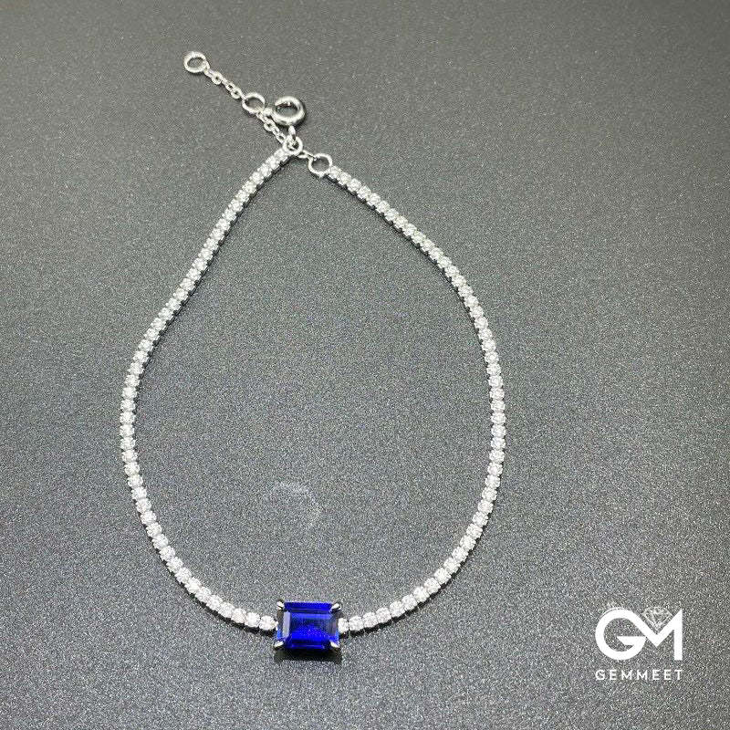 White Gold Square Blue Sapphire Tennis Bracelet