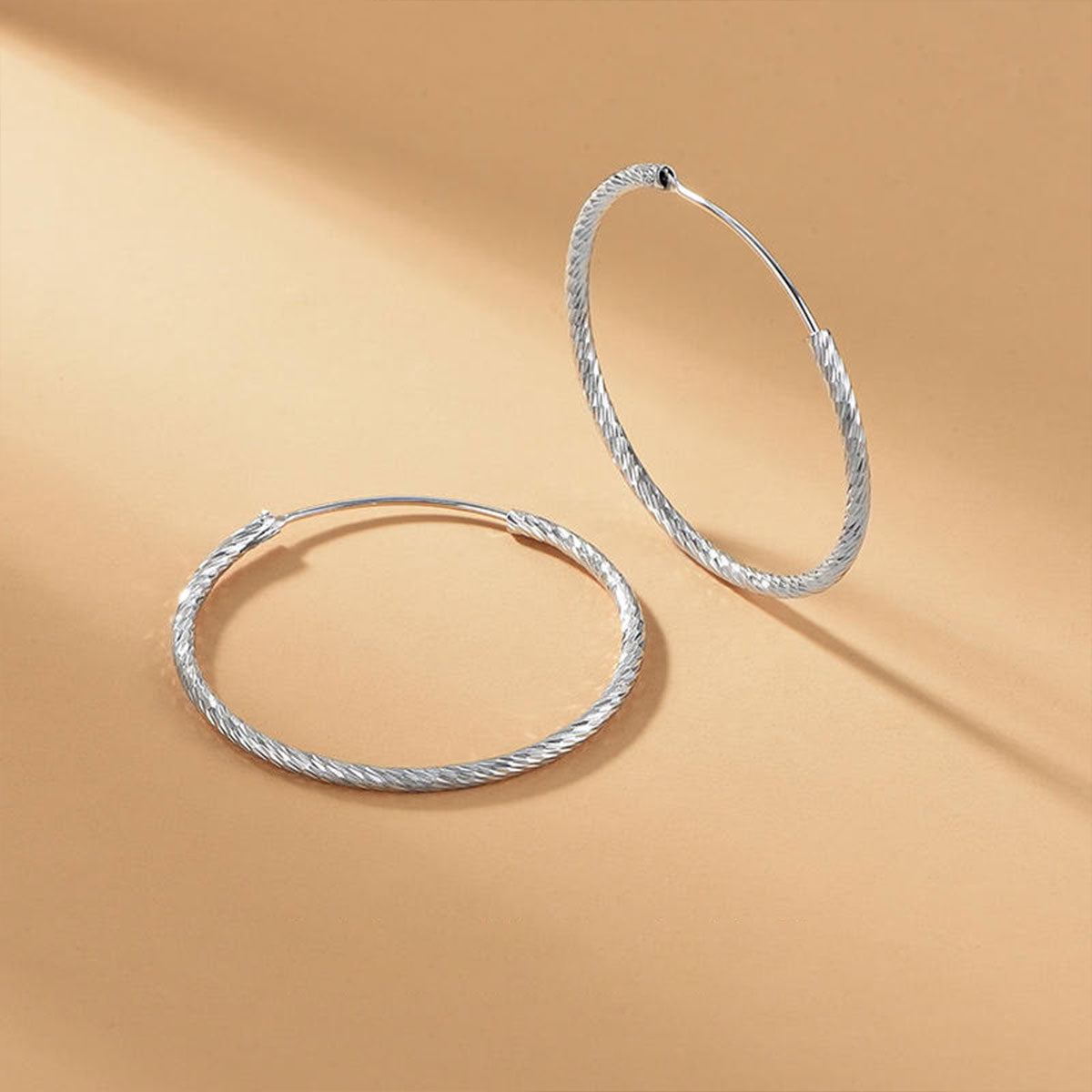 White Gold Steel Wire Rope Big Hoop Earrings