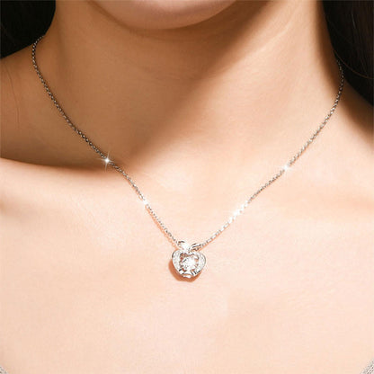 White Gold Apple Shape Full Stones Beating Pendants Chains