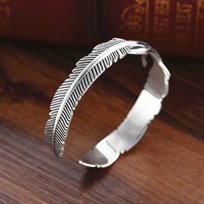 Men's Silver Charm Feather Bracelet