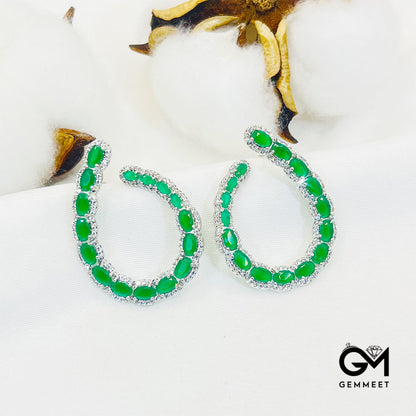 Horseshoe Setting Green Stones Earrings