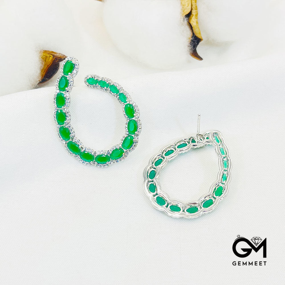 Horseshoe Setting Green Stones Earrings