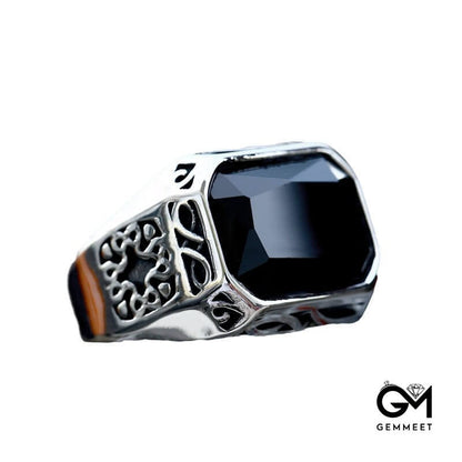 Retro Simple Stainless Steel Black Zircon Ring