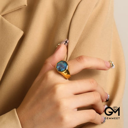 Geometry Nacre Abalone Shell Ring