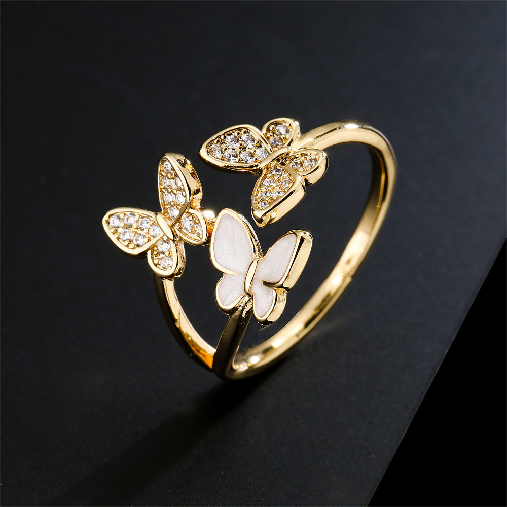 3 Butterflies Full Stones Ring