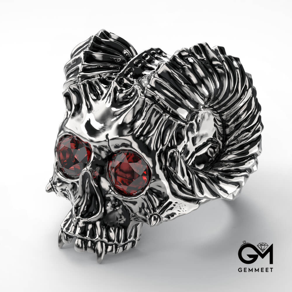 Retro Punk Skull Red Zircon Eye Ring