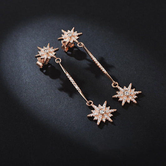 Rose Gold Starburst Shape Full Stones Drop Earrings