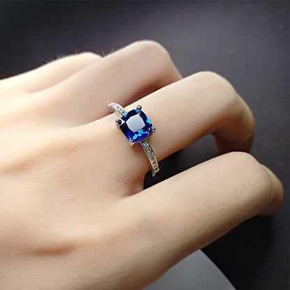 Inlaid Imitation Blue Topaz Baguette Ring Luxury Colored Gemstone Ring