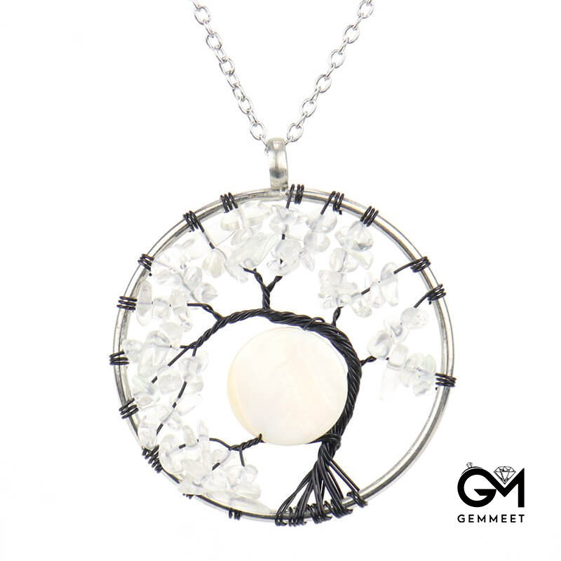 Shell Curved Crystal Tree of Life Necklace