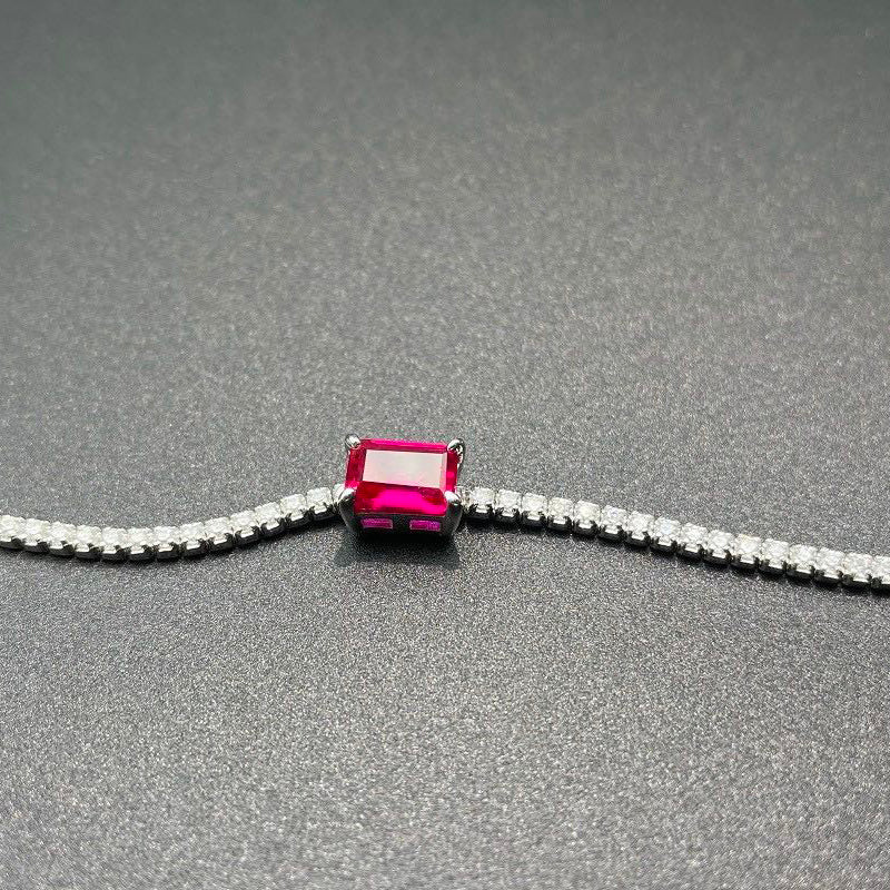 White Gold Square Ruby Gem Tennis Bracelet