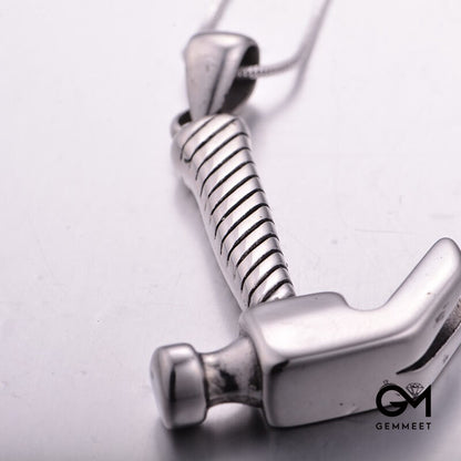 Round Stainless Steel Hammer Pendant Necklace