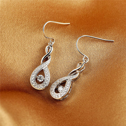 White Gold Twist Circle Full Stones Beating Shinny Dangle Earrings