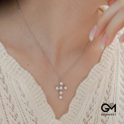 S925 Sterling Silver Cross Zircon Necklace