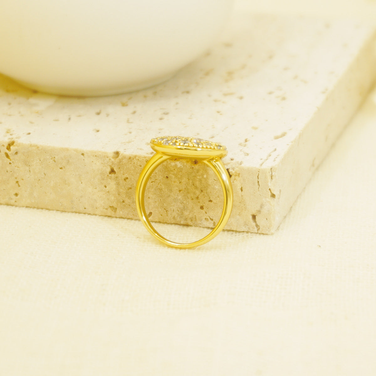 Golden Druzy White Stones Signet Ring