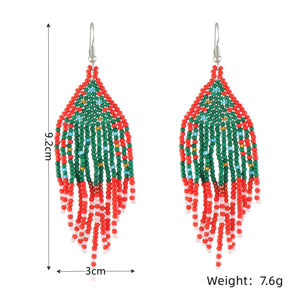 Christmas Tassel Earrings Handwoven Christmas Tree Santa Claus Bead Earrings