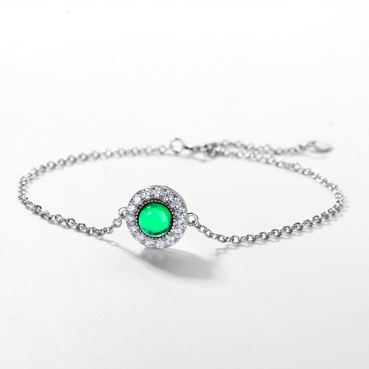 White Gold Full Stones Round Cut Emerald Gem Adjustable Bracelet