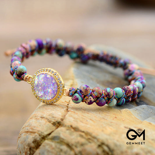 Purple Imperial Stone Opal Double Layer Hand Woven Bracelet