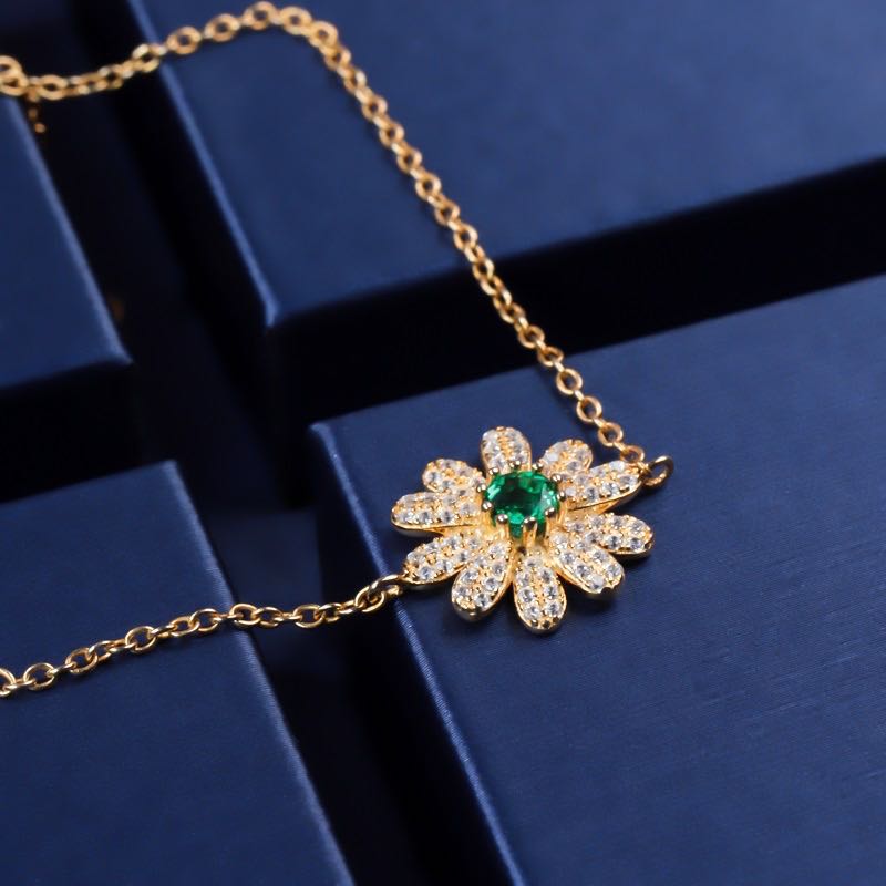 Gold Full Stones Emerald Gem Flower Shape Bracelet