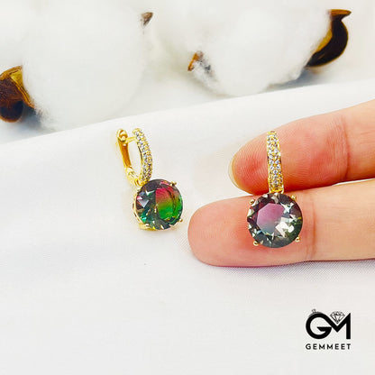 Red-Green Gradient Round Stone Earrings