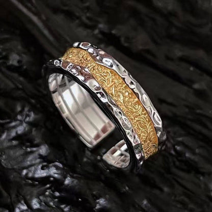 Small Design Sense Tang Grass Pattern Carved Two-color Gold Matching Color Ring