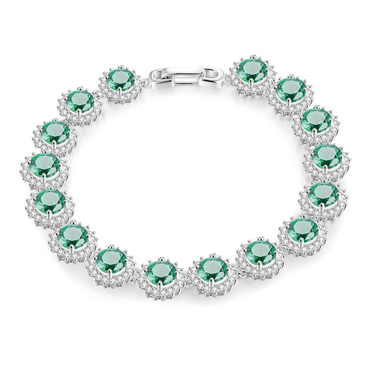 Sterling Silver Round Cut Emerald Gem Retro Bracelet with Worldwide Setting Stones