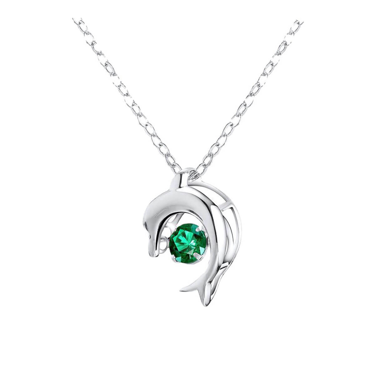 White Gold Dolphin Shape Beating Emerald Chain