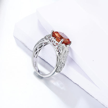 White Gold Square Orange Sapphire Signet Ring with Worldwide Setting Stones