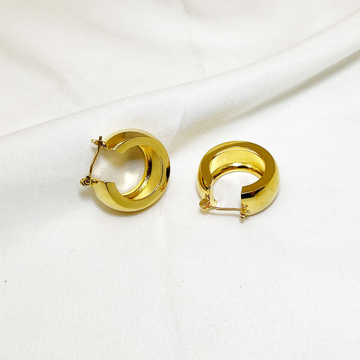 Golden Flat Chunky Hoop Earrings