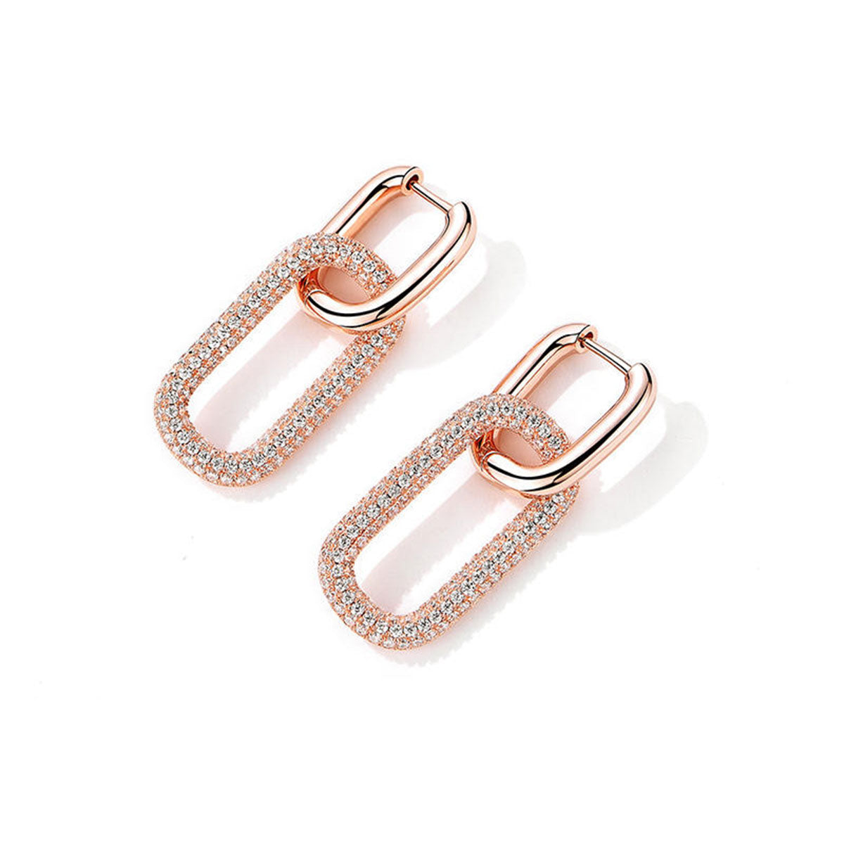 Rose Gold Hard Style Double U Shape Hoop Dangle Earrings