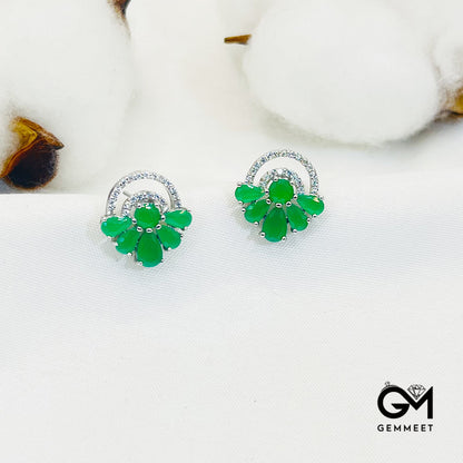 Hollow Round Leaf-Shaped Green Stone Earrings