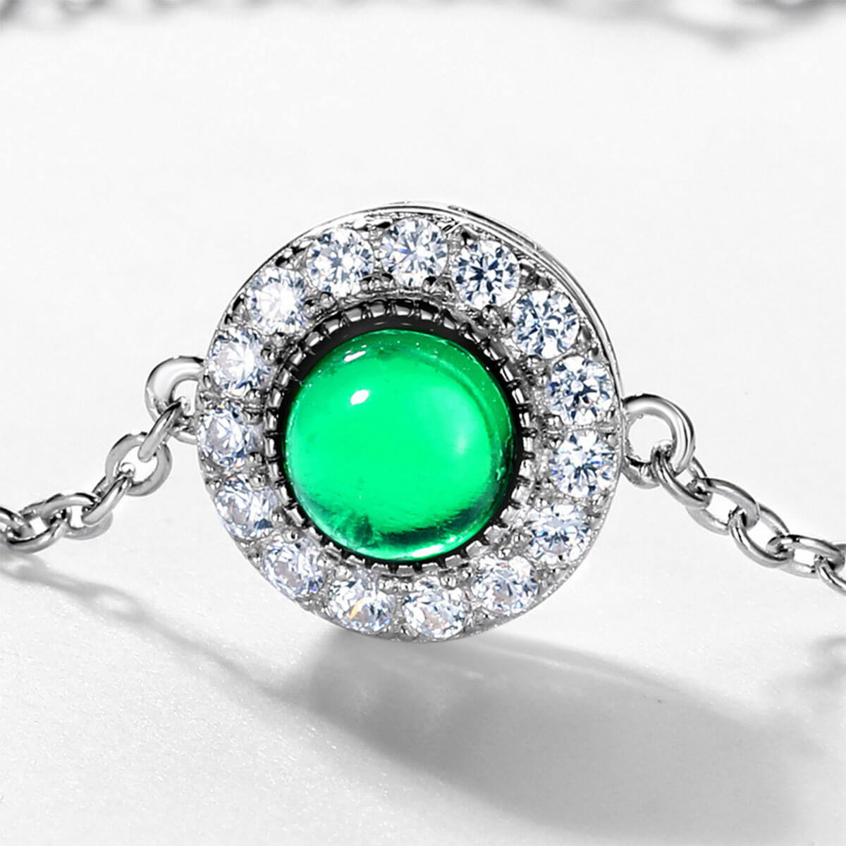 White Gold Full Stones Round Cut Emerald Gem Adjustable Bracelet