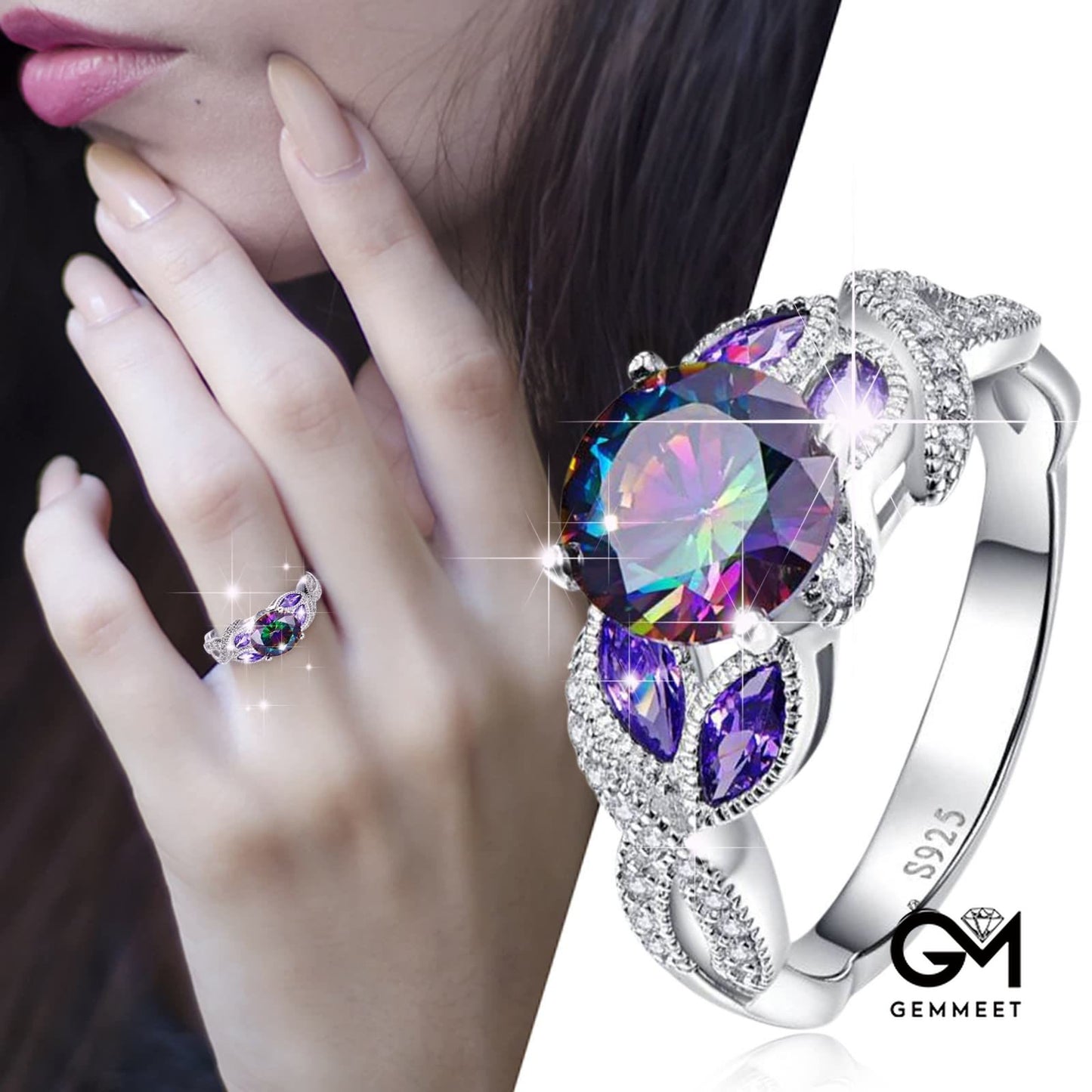 Colorful Oval Zircon Ring