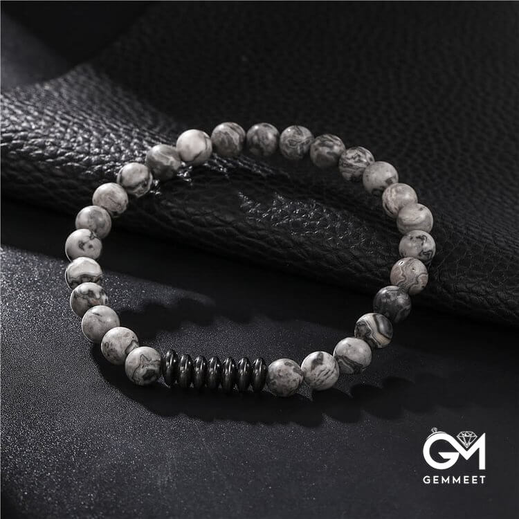 6mm Stone Beads Mens Bracelet