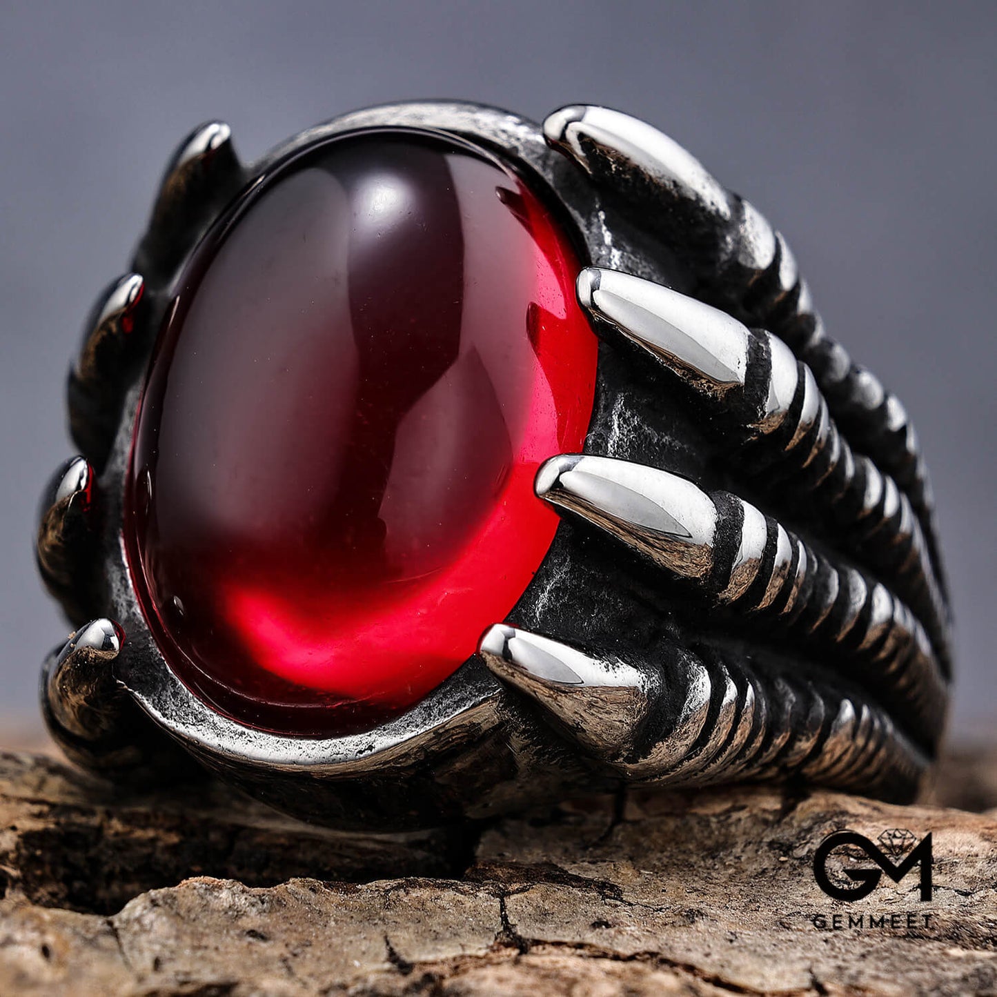 Red and Black Stainless Steel Claw Ring