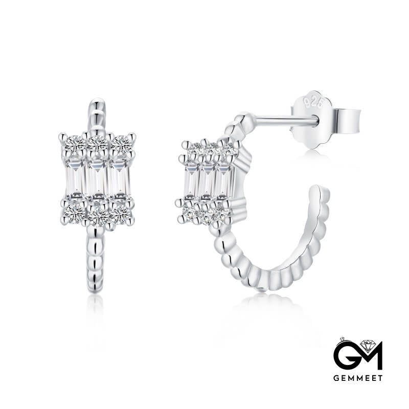 S925 Sterling Silver Rectangular T Square Zircon Earrings