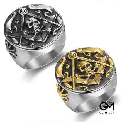 Stainless Steel Round Masonic Skull Ring