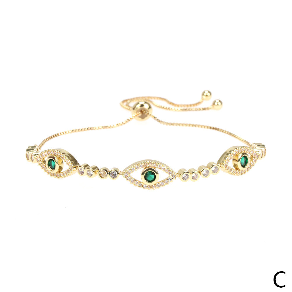 Golden Hollow Evil Eye Full Stones Bracelet