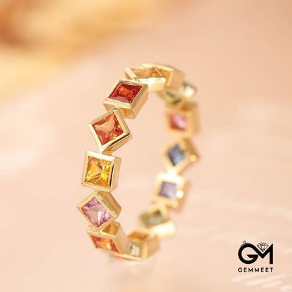 Gold Plated Geometric Rainbow Crystal Ring