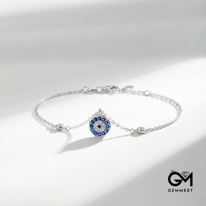 Devil's Eye Simple White Blue Round Zirconium Bracelet