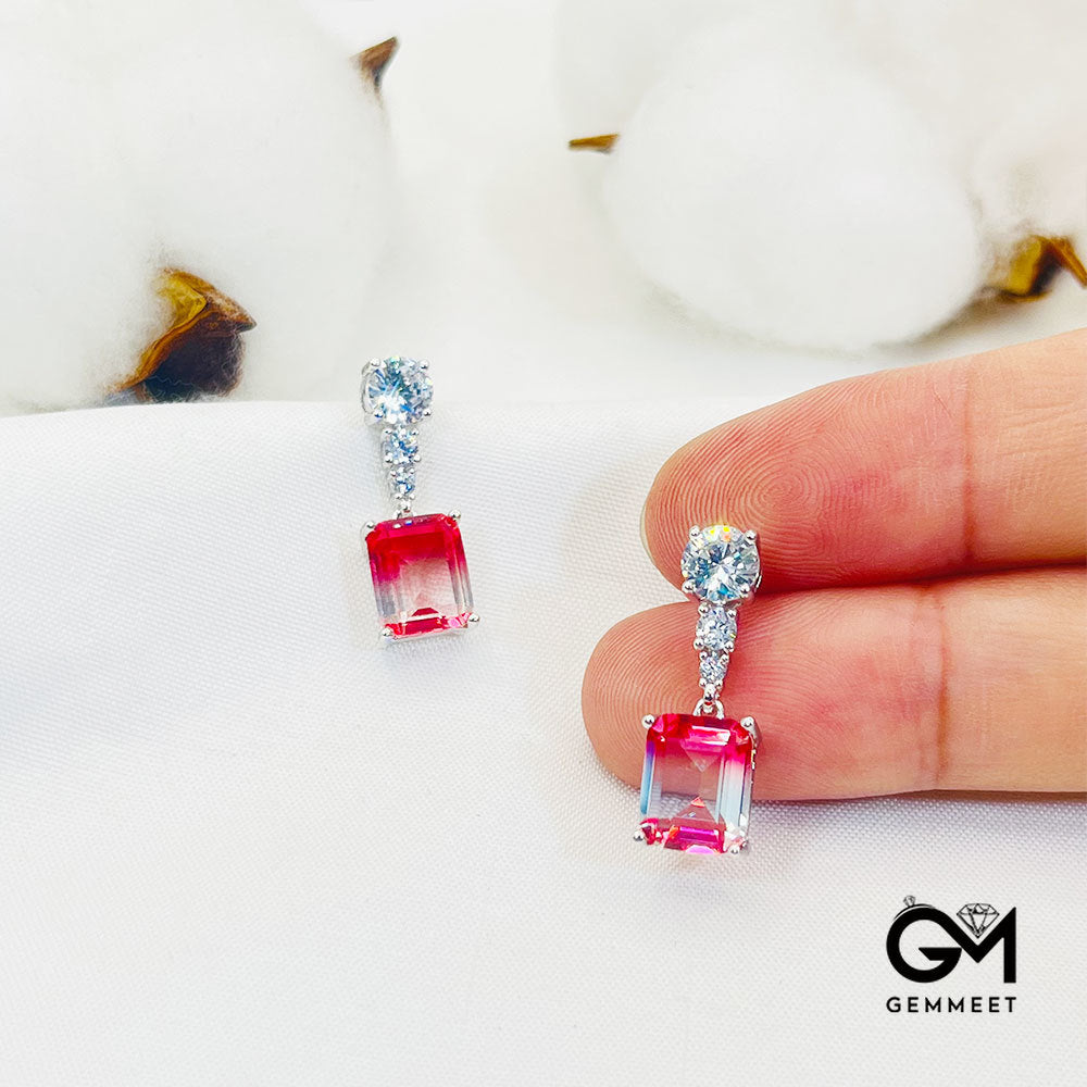 Red-White Gradient Square Stone Earrings