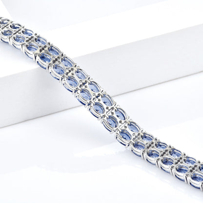 Sterling Silver Pear Cut Blue Sapphire Tennis Bracelet