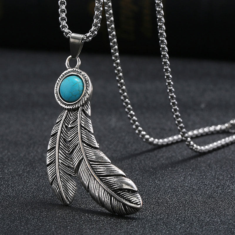 Turquoise Necklace Simple and Versatile Eagle Feather Pendant