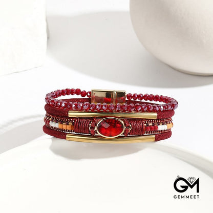 Natural Crystal Acrylic Leather Magnetic Bracelet