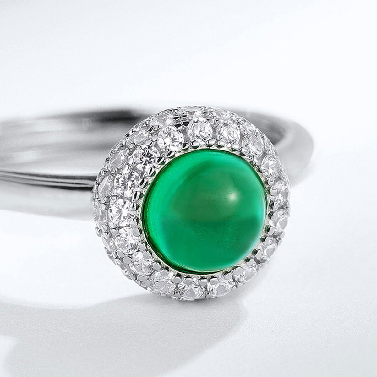 White Gold S925 Silver Round Cut Emerald Halo Ring