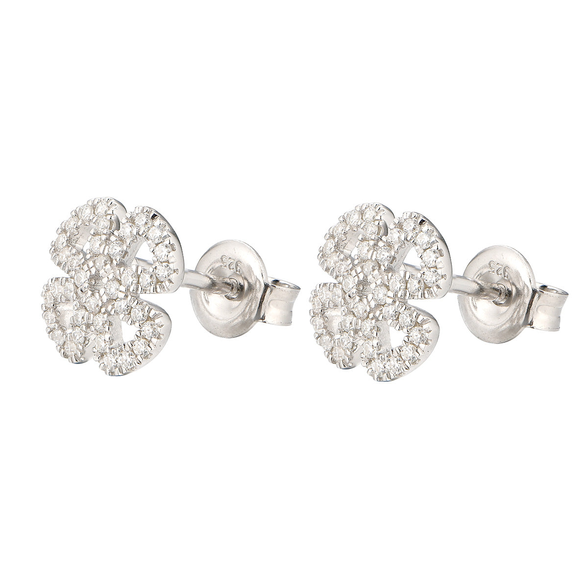 White Gold Hollow Four-leaf Clover Shape Full Stones Stud Earrings