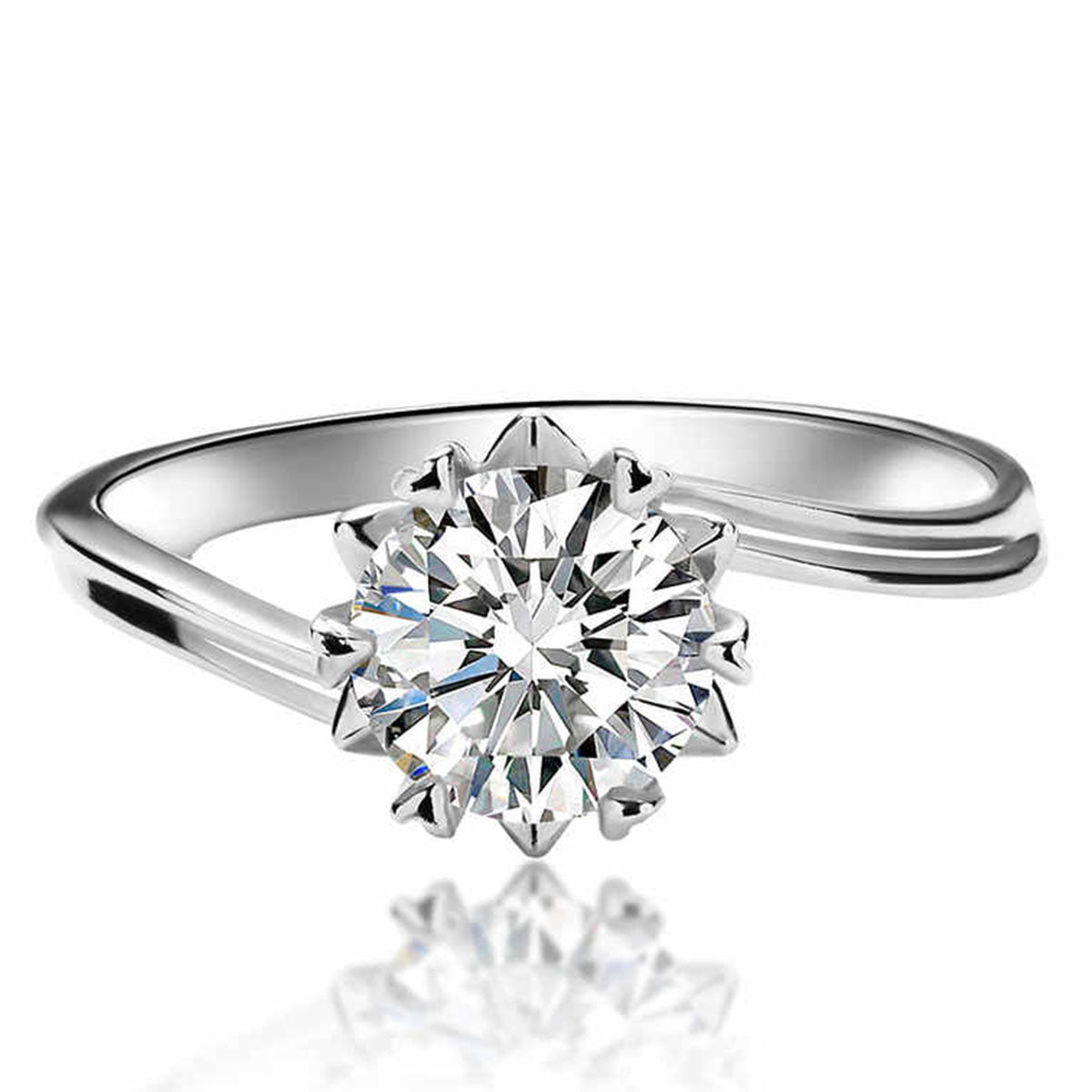 White Gold Prong Setting Flower Shape Moissanite Ring