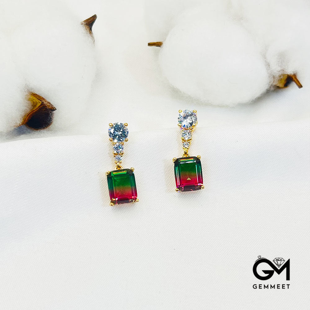 Green-Red Gradient Square Stone Earrings