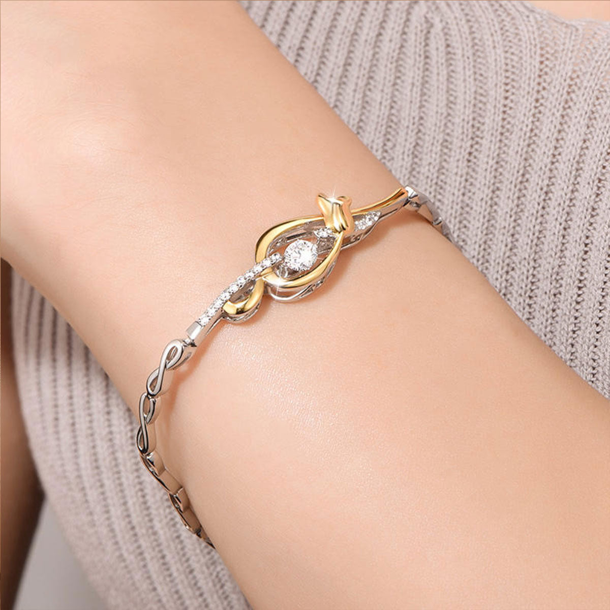 White & Gold Hollow Rose Shape Beating Shinny Bracelet